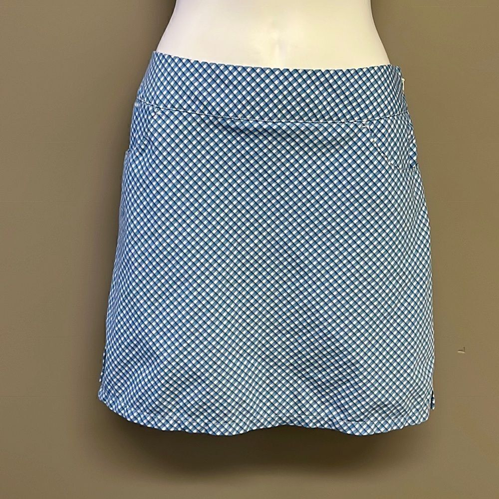 Adidas Women’s Sporty Plaid Skort with Built-In White Mesh Zip-Up Shorts- Size 4